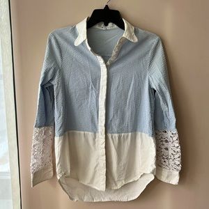 English Factory pinstripe shirt with lace sleeves. Size S